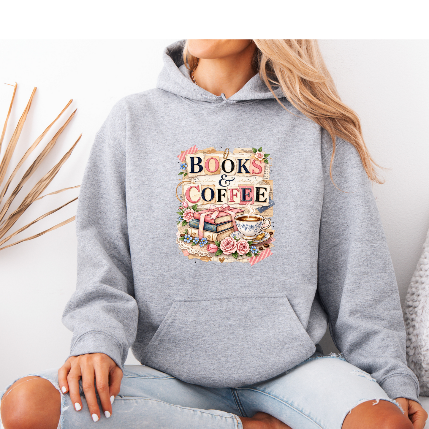 Books & Coffee Vintage Collage Hoodie