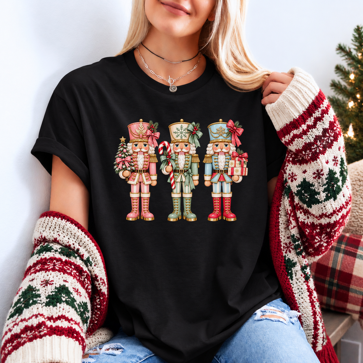 🎀 The Pastel Nutcracker Trio Organic Cotton Christmas T-Shirt