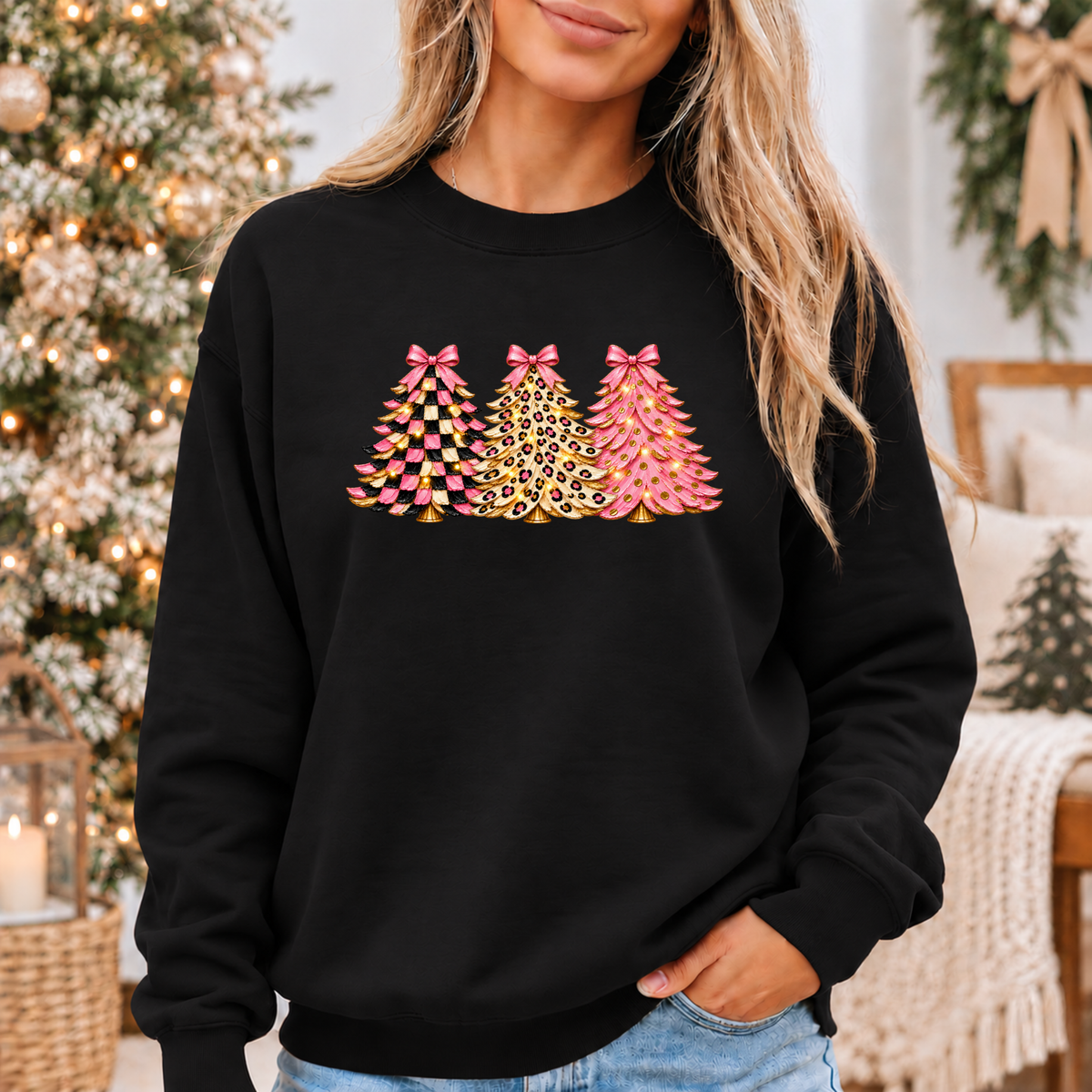 Pink, Wild & Bow-tiful Christmas Trees 🎀🎄✨ Cosy Christmas Sweatshirt