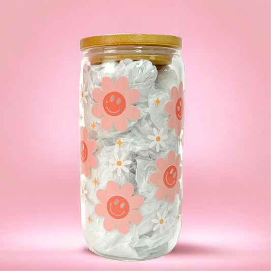 Happy Daisy 16oz (455ml) Iced Coffee Glass Cup