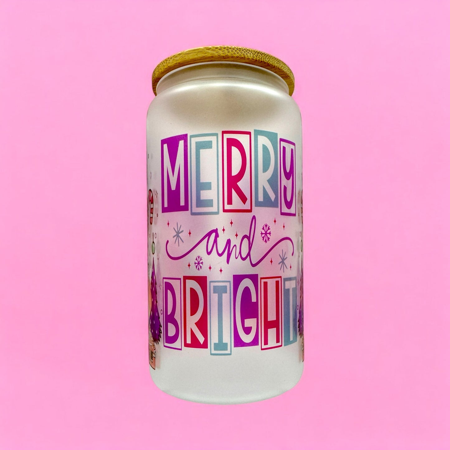 🎀 Merry and Bright 16oz Frosted Glass Cup 💜