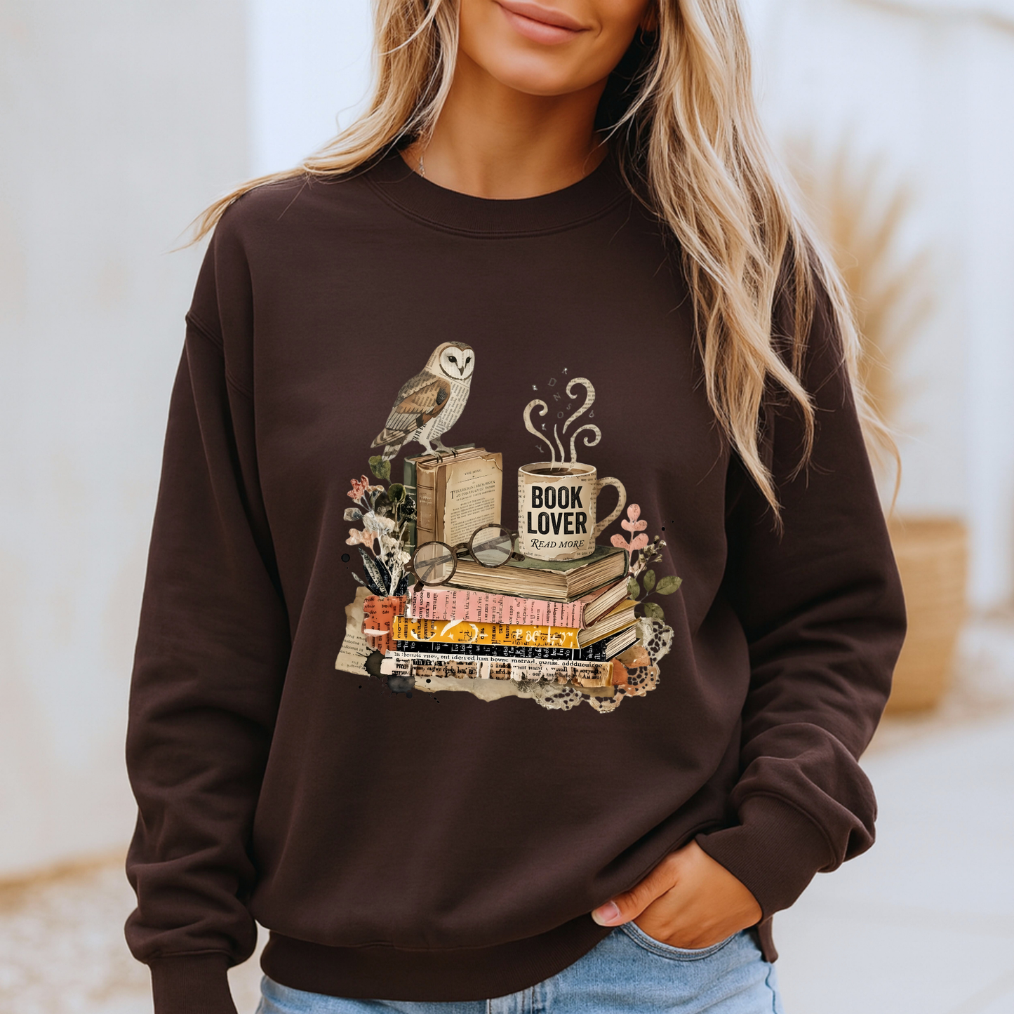 📚🦉Vintage Book Lover Sweatshirt ☕