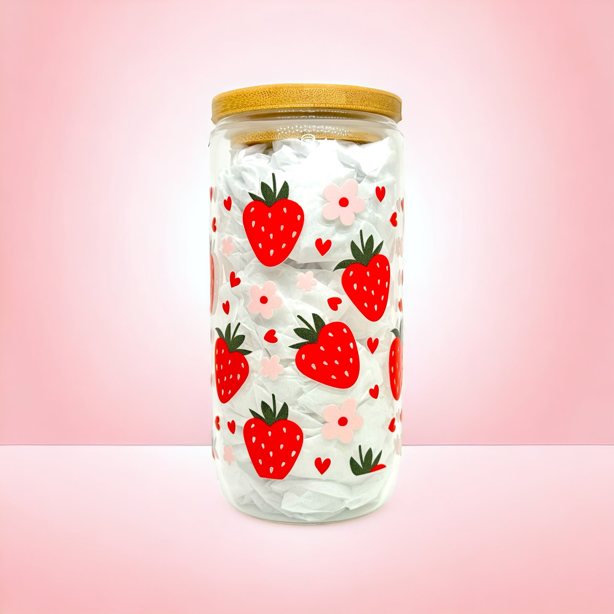 Strawberry  Floral 16oz (455ml) Libbey Glass Can