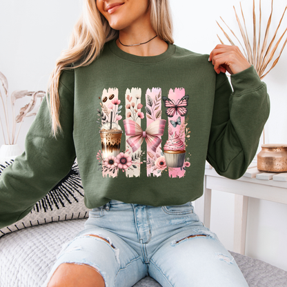 🩷☕ Coquette Coffee & Cupcake Sweatshirt 🎀🦋