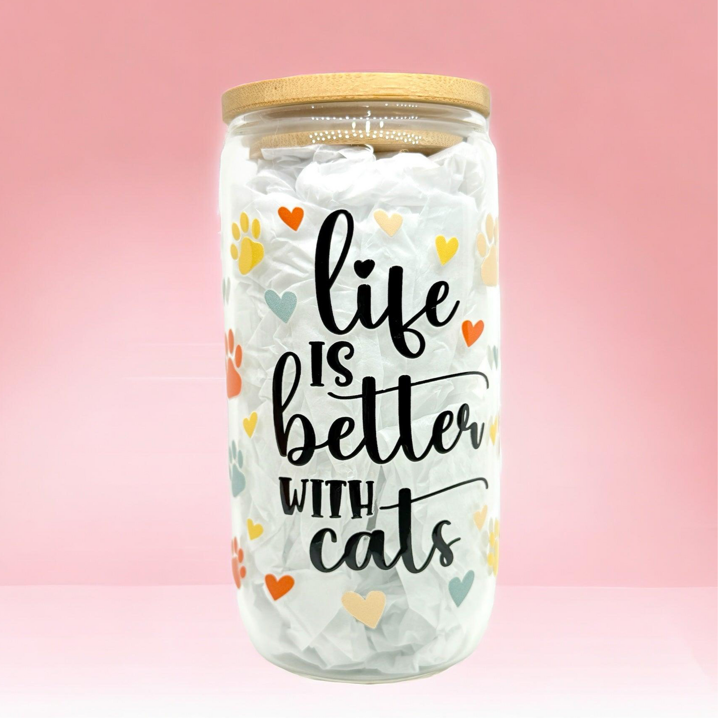 ‘Life is Better With Cats’ 16oz (455ml) Iced Coffee Glass Cup