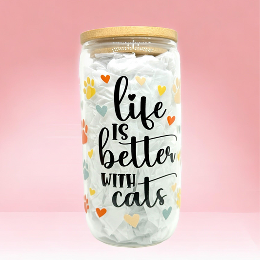 ‘Life is Better With Cats’ 16oz (455ml) Iced Coffee Glass Cup