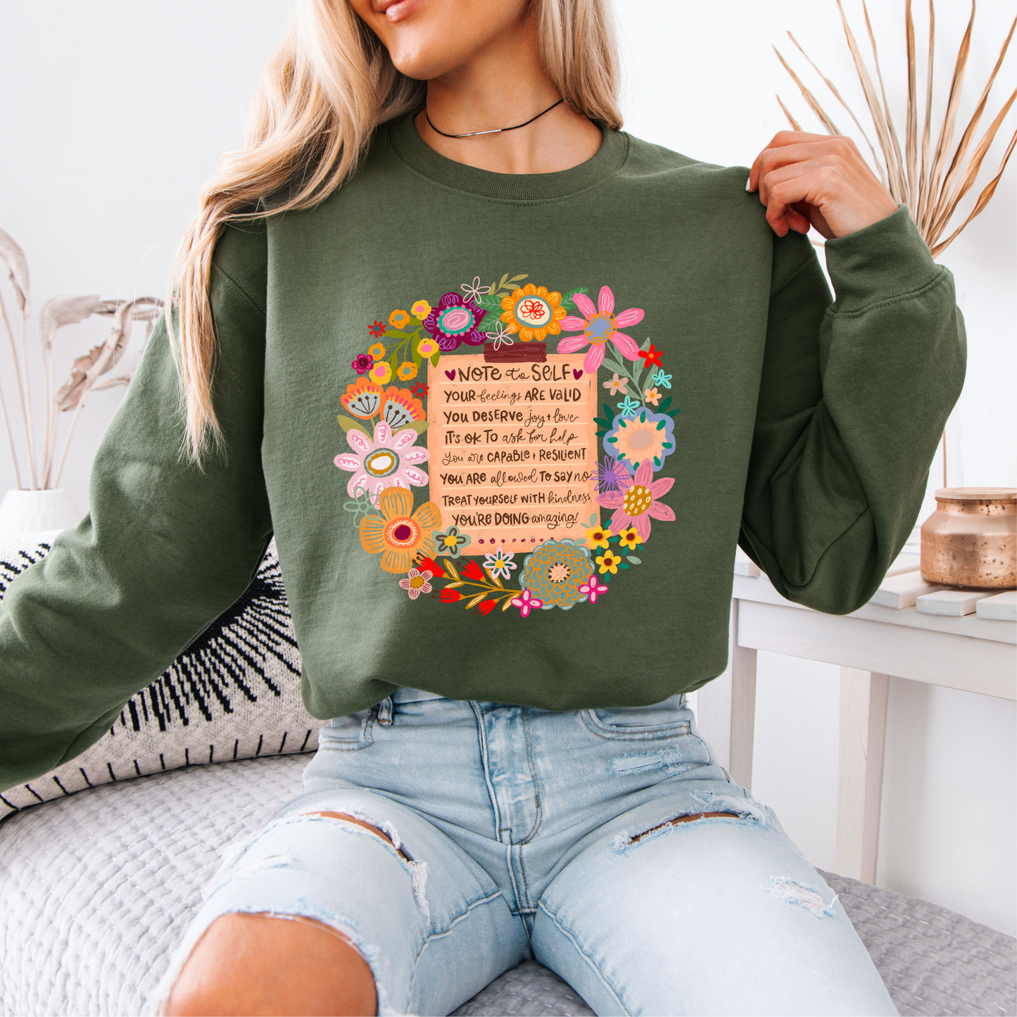 Note to Self Floral Affirmations🌸✨💛 Organic Cotton Sweatshirt