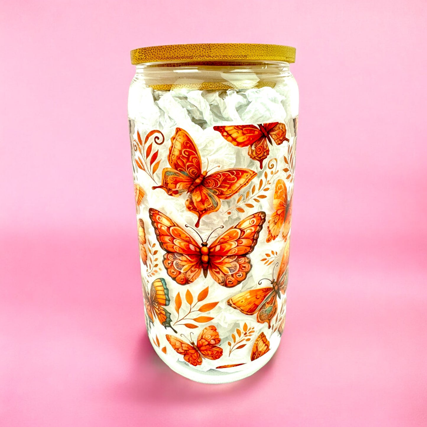 🦋 Autumn Glow Butterfly 16oz Glass Cup 🍂✨