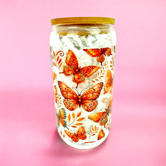 🦋 Autumn Glow Butterfly 16oz Glass Cup 🍂✨