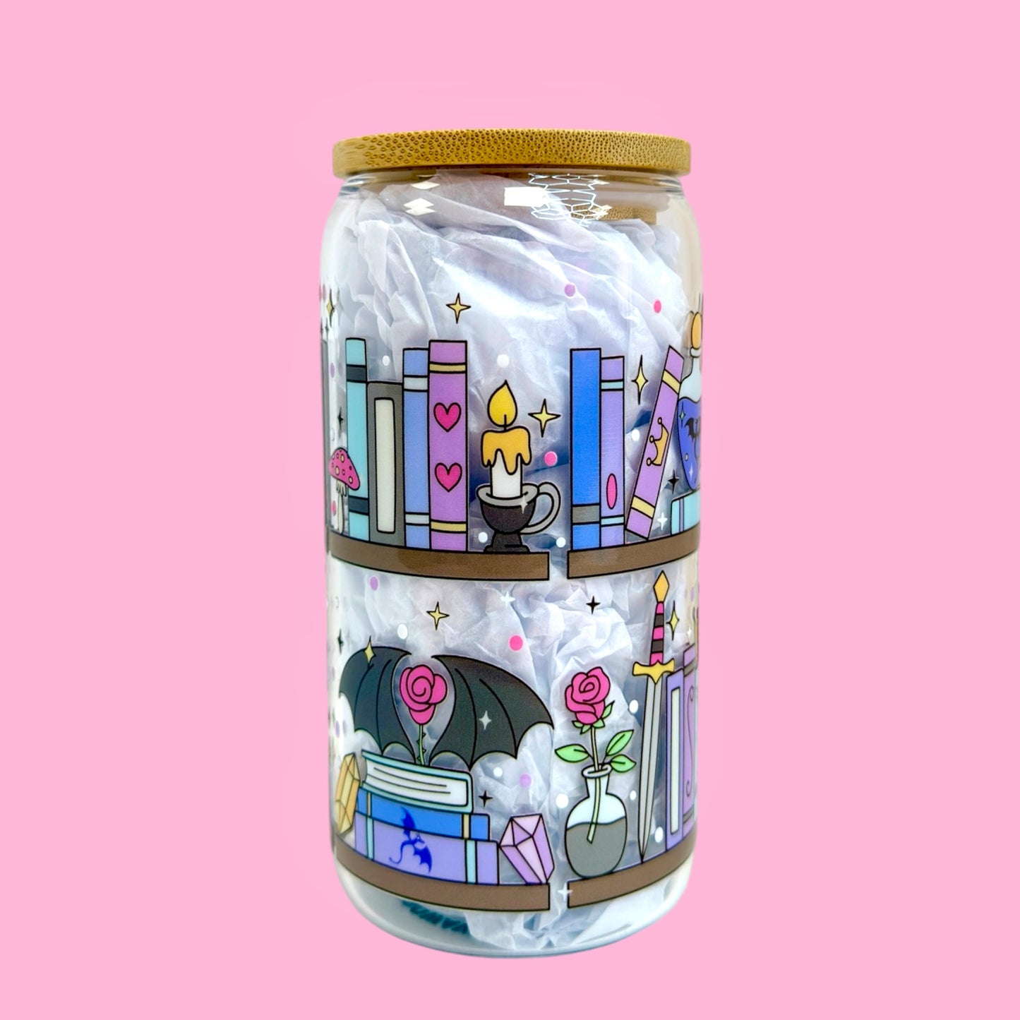 🐉✨Enchanted Bookshelf 16oz Glass Cup ✨📚