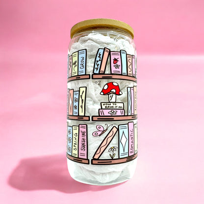 📚Bookish Bookshelf 16oz Glass Cup✨
