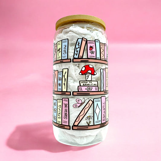 📚Bookish Bookshelf 16oz Glass Cup✨