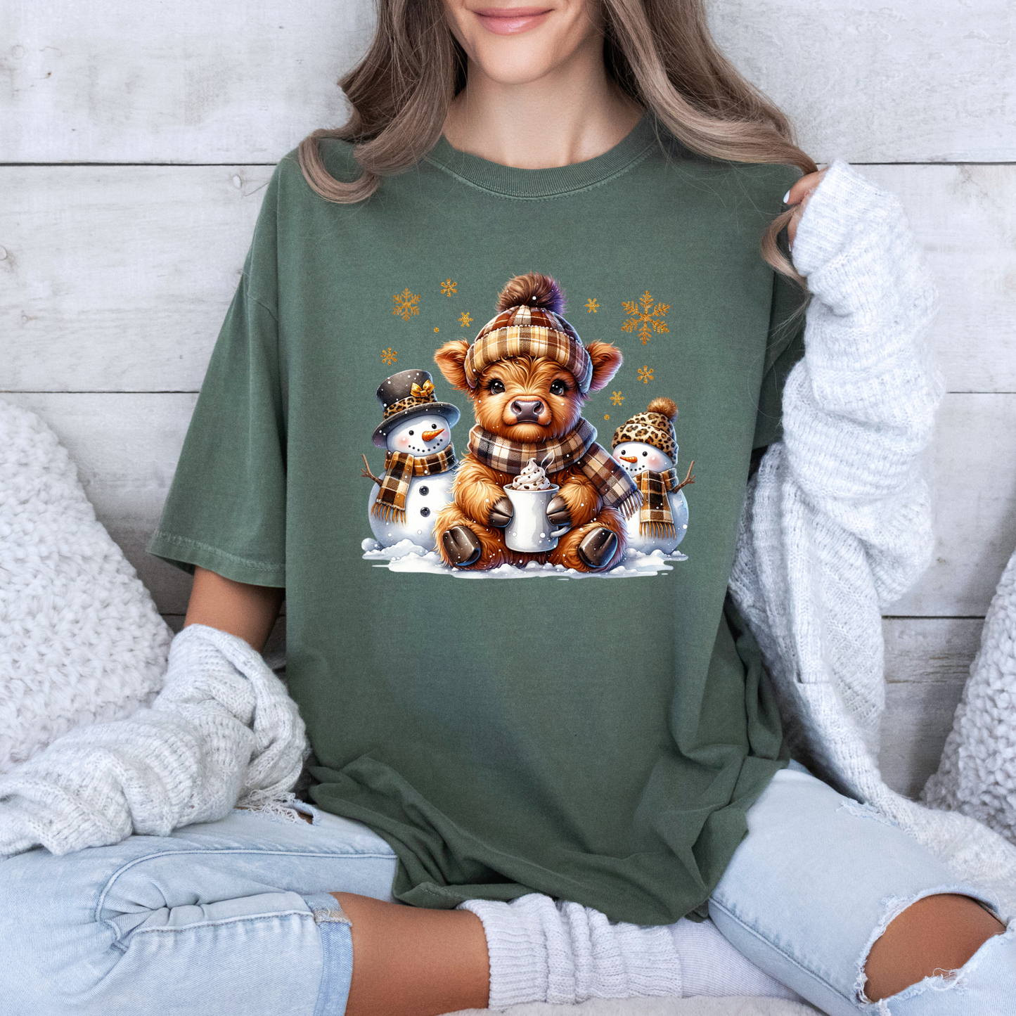 🐮🧣 Cozy Winter Cow 🎄 100% Organic Cotton T-Shirt