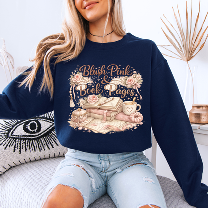 Blush Pink & Book Pages 📚🌸 Sweatshirt