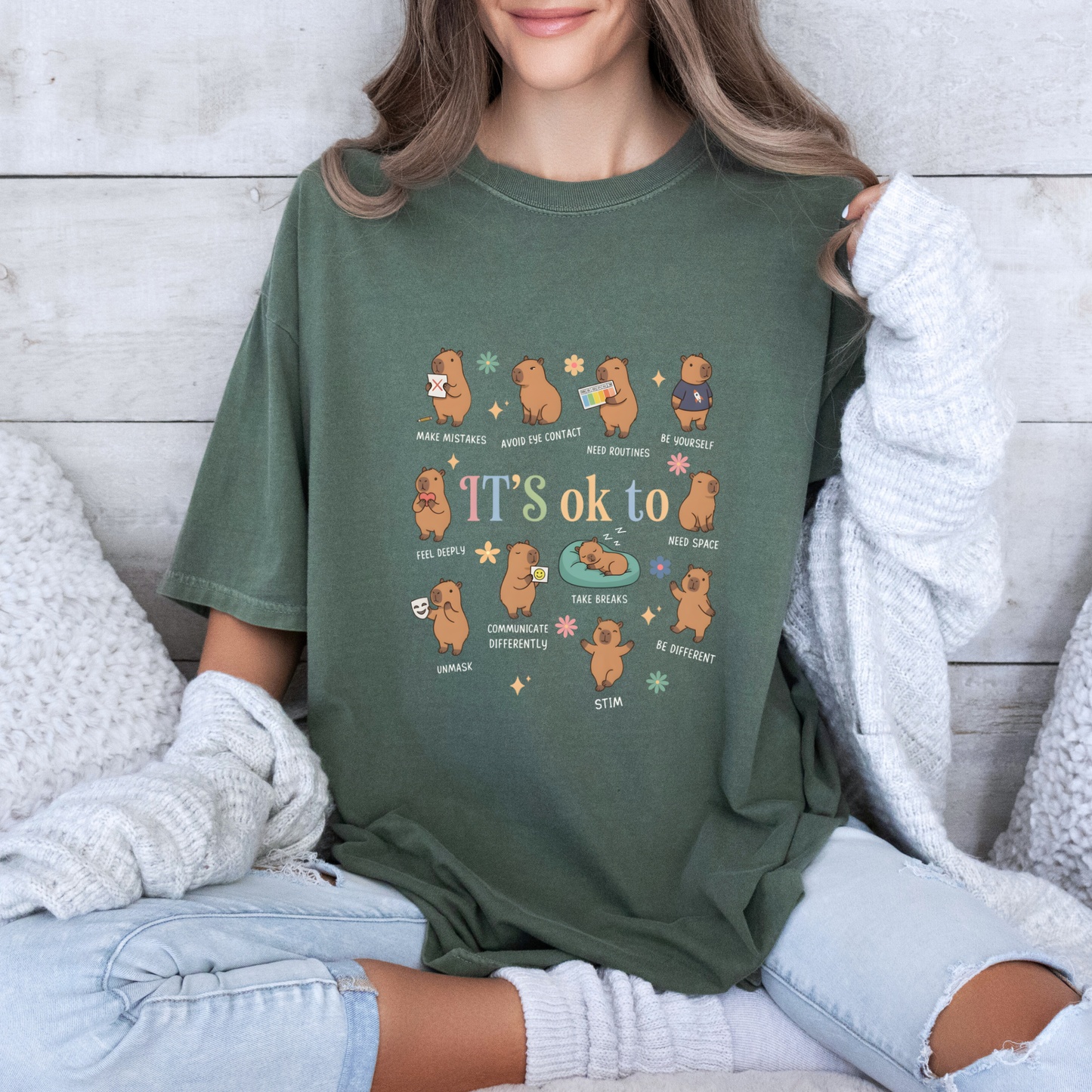 🌸 Cute Capybara Positive Vibes T-Shirt🐻 ✨