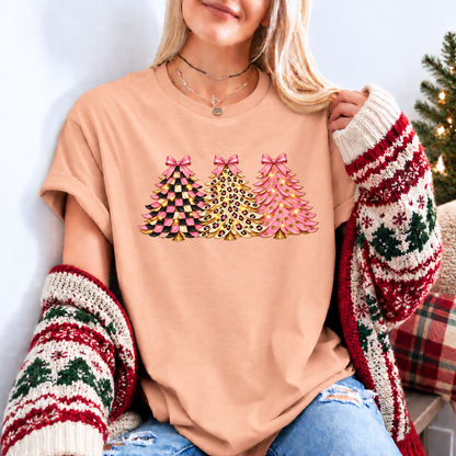 Pink, Wild & Bow-tiful Christmas Trees 🎀🎄✨ Organic Cotton Christmas T-Shirt