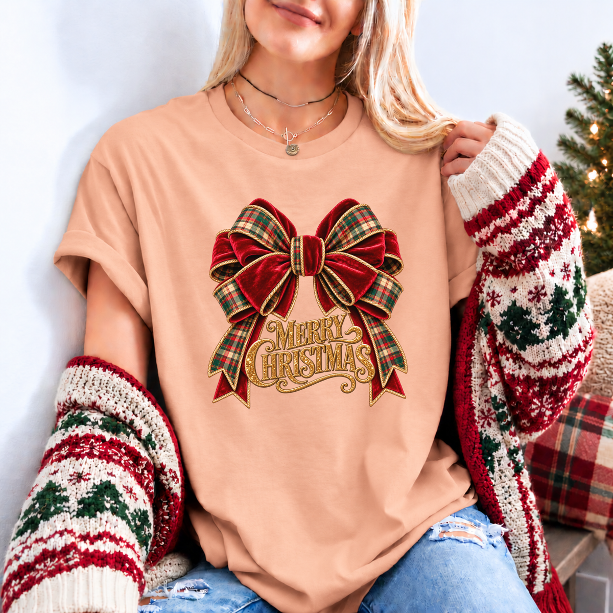 Christmas in Velvet & Tartan 🎀🎄✨ Organic Cotton Christmas T-Shirt