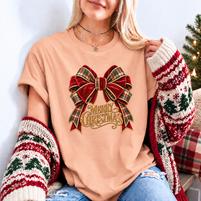 Christmas in Velvet & Tartan 🎀🎄✨ Organic Cotton Christmas T-Shirt
