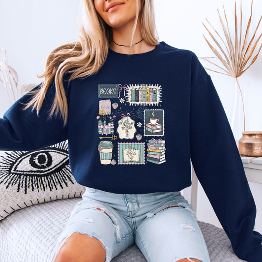 Cozy Book Lover Aesthetic Sweatshirt 📚☕🌿✨