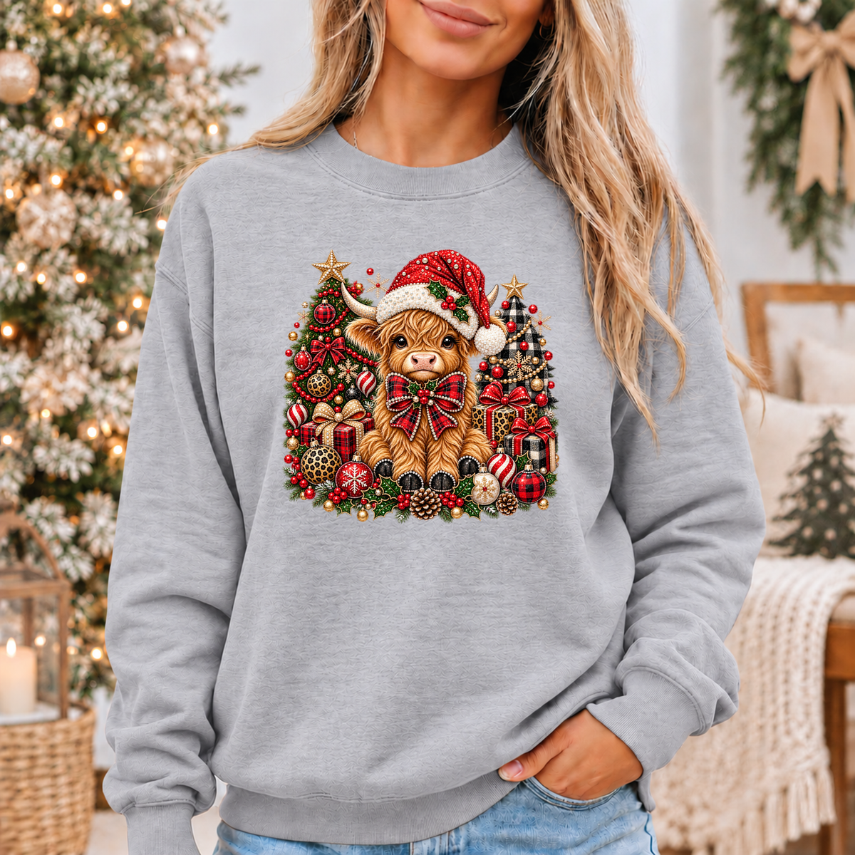Moo-rry Christmas Highland Cow 🐮🎄🎀 Cosy Christmas Sweatshirt