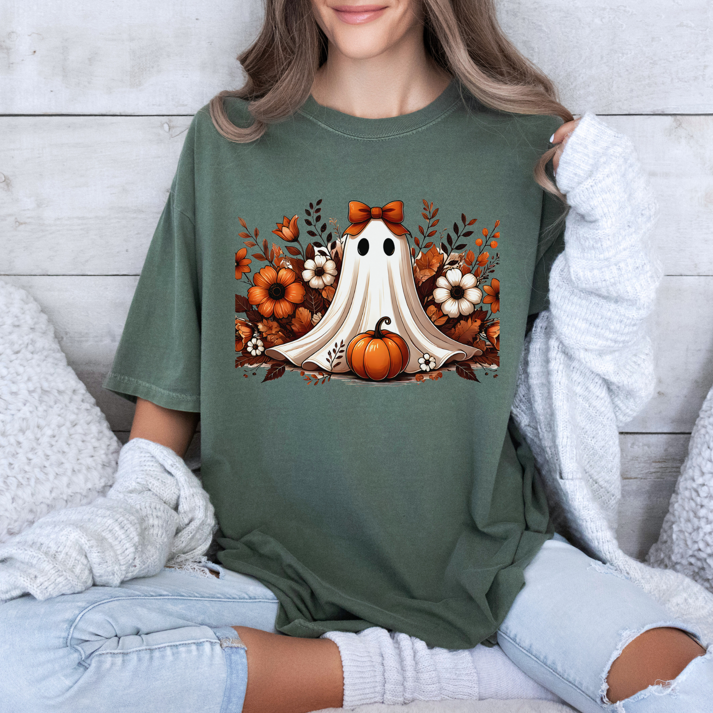Pumpkin Ghost Bloom - 100% Organic cotton T-shirt