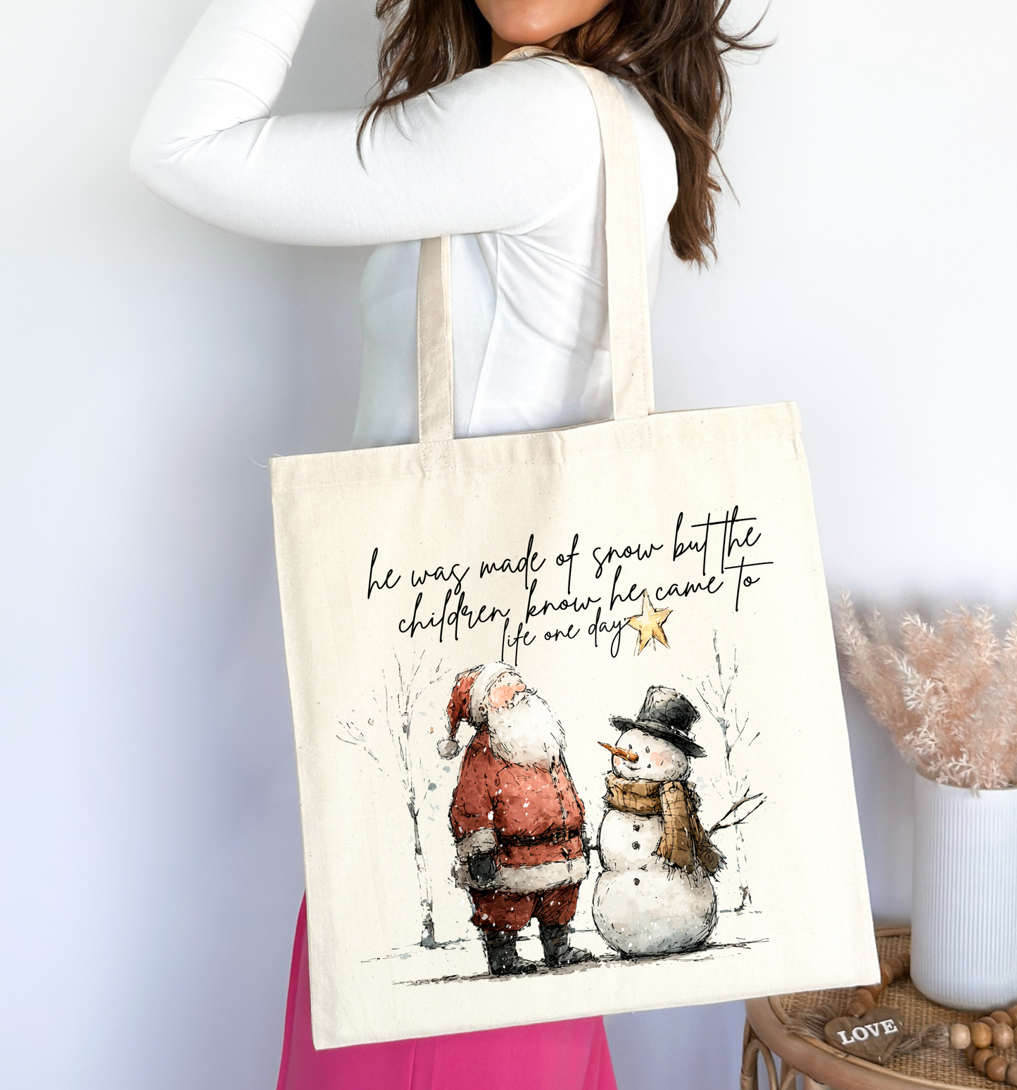 🎅☃️ Santa and Snowman ☃️🎅 Tote Bag 100% Organic Cotton