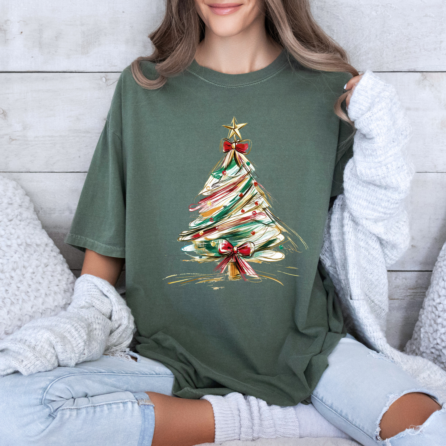 🌟🎄 Golden Brush Christmas Tree ✨ 100% Organic Cotton T-Shirt