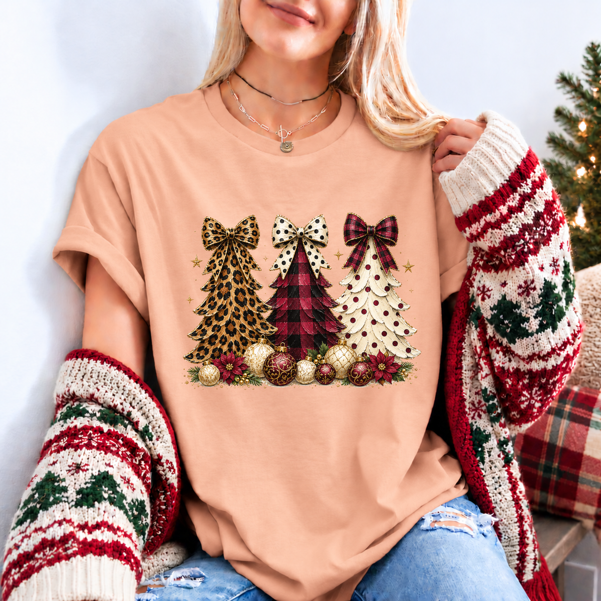Wild & Bow-tiful Christmas Trees 🎄🎀 Organic Cotton Christmas T-Shirt