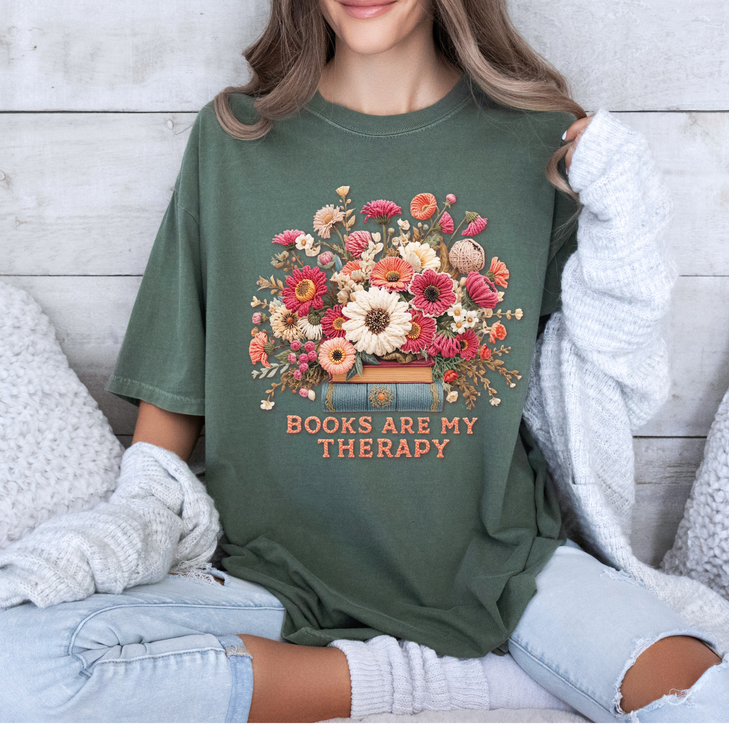 Books Are My Therapy📚🌸 t-shirt 100% Organic Cotton