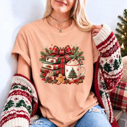 Festive Christmas Book Nook 🎄📚✨ Organic Cotton Christmas T-Shirt