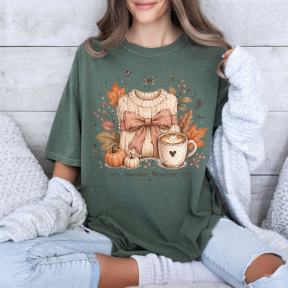 🍂🎀 Sweater Weather Bow Cotton T-Shirt 🧶✨