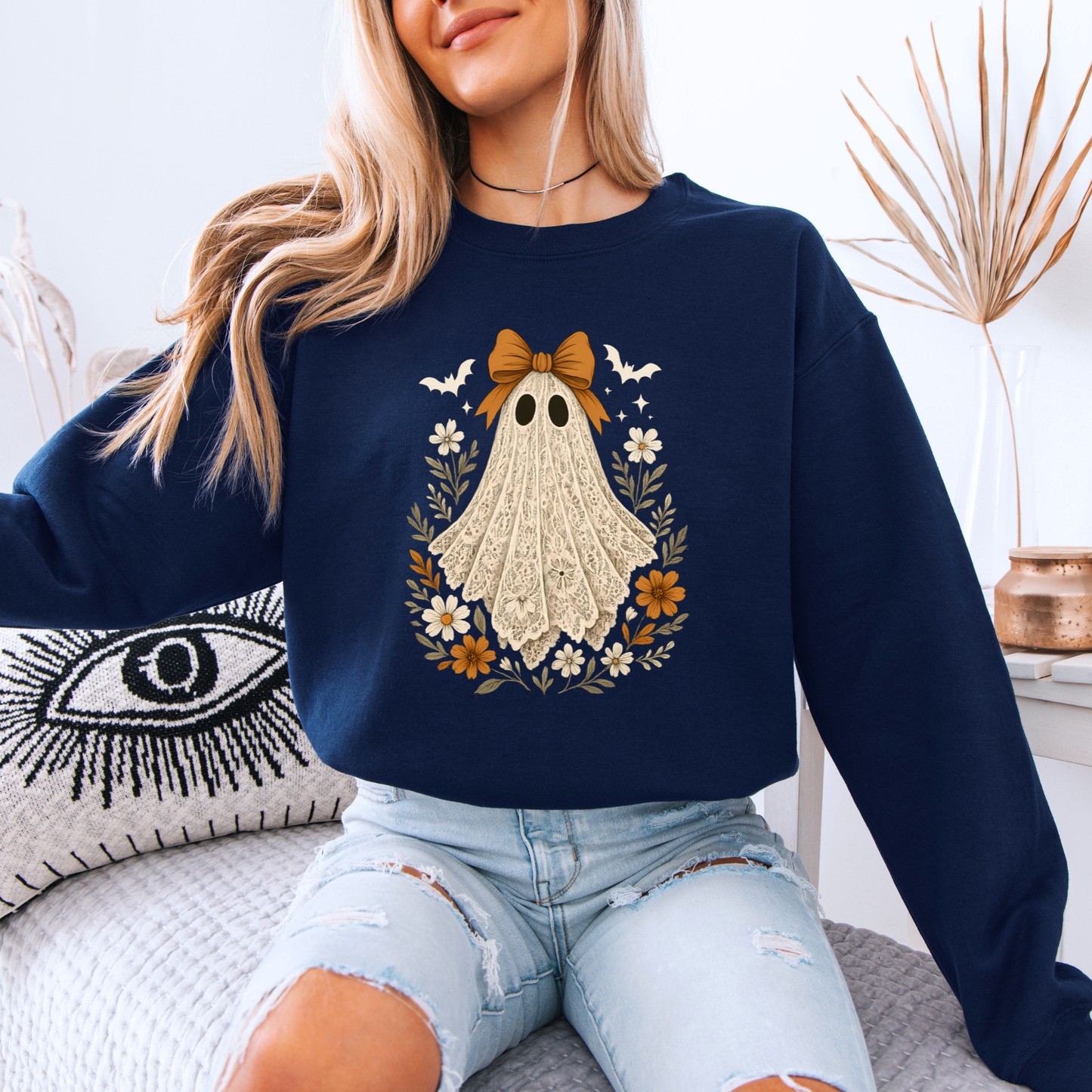 👻🎀 Vintage Lace Ghost Floral Sweatshirt 🌸🍂✨