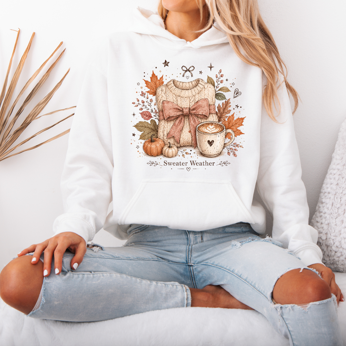 🍂🎀 Sweater Weather Bow Premium Hoodie 🧶✨