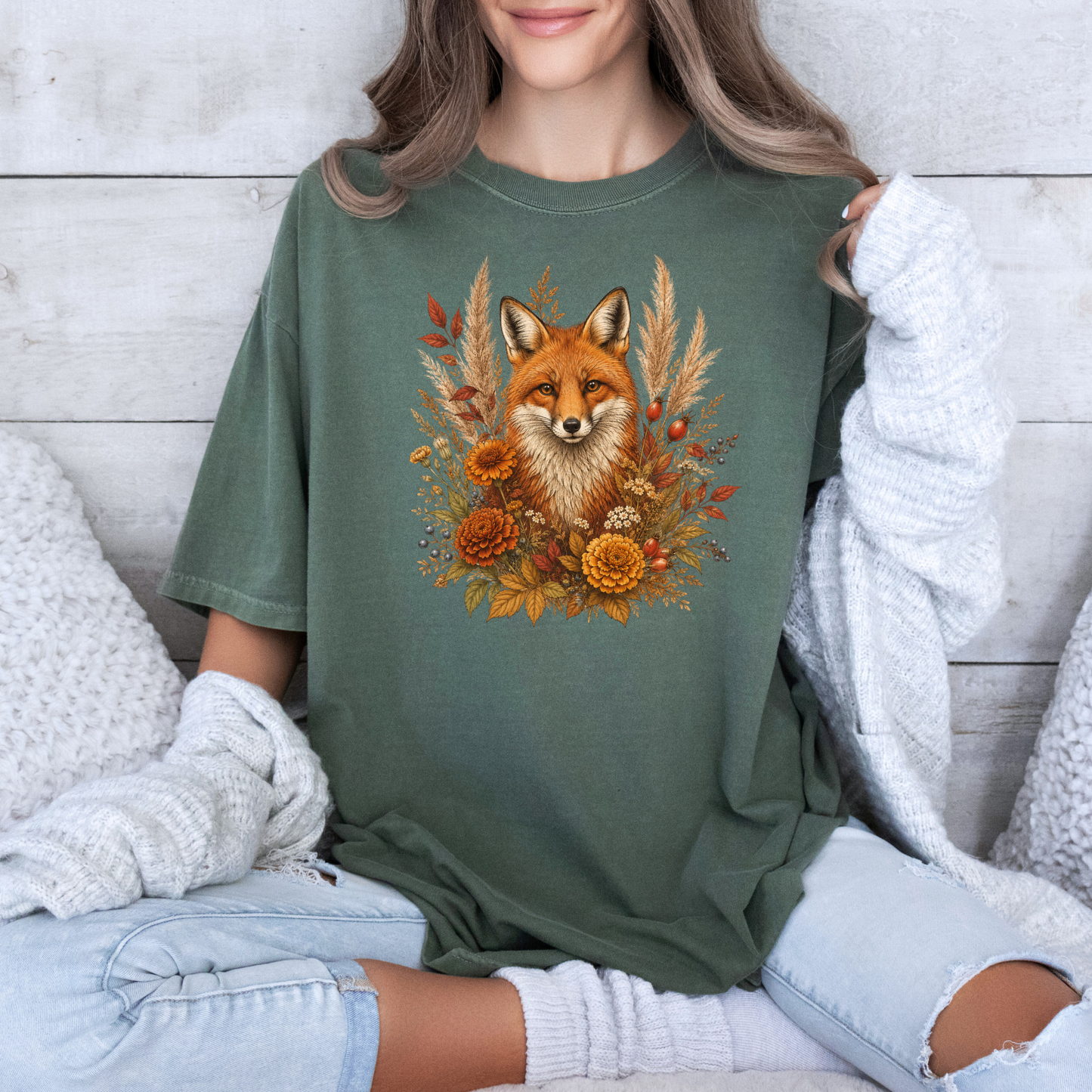 Autumn Fox and Wildflowers T-Shirt 🦊🍂