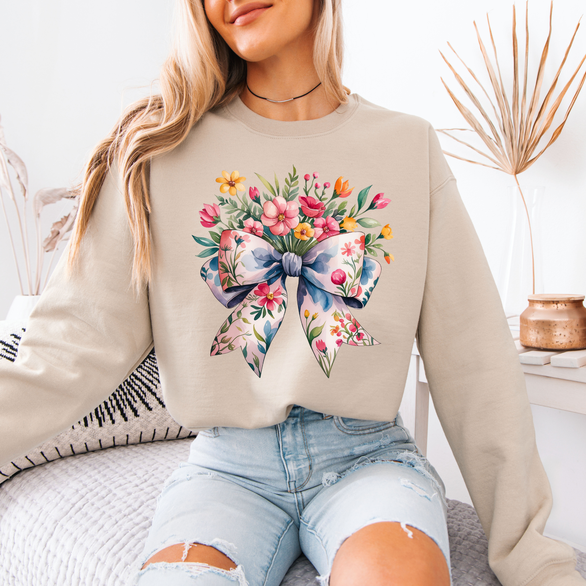 Spring Bow Cotton Sweatshirt