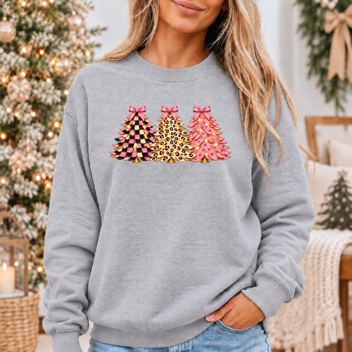 Pink, Wild & Bow-tiful Christmas Trees 🎀🎄✨ Cosy Christmas Sweatshirt