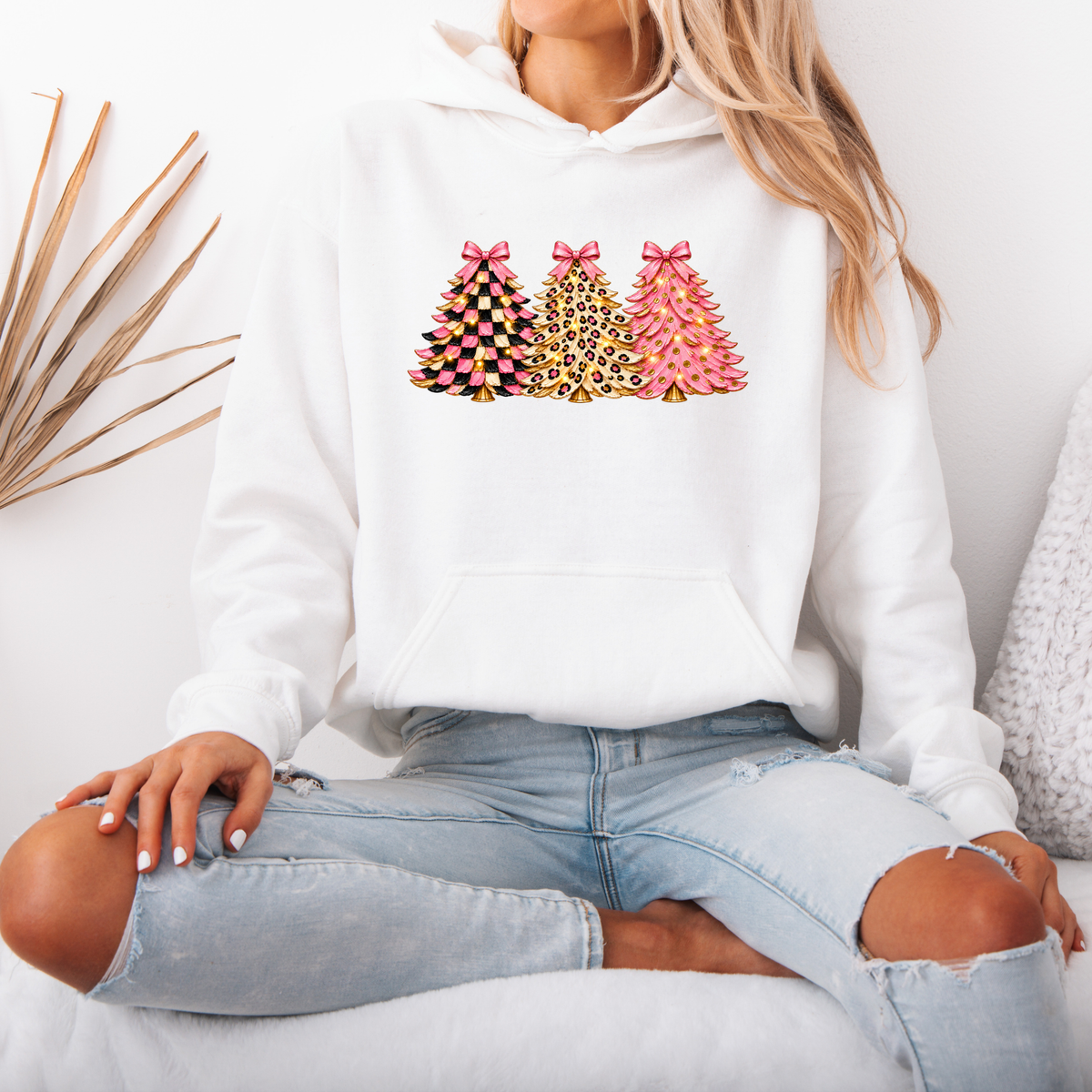 Pink, Wild & Bow-tiful Christmas Trees 🎀🎄  Premium Christmas Hoodie