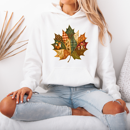 🍂🧵 Patchwork Autumn Leaf Premium Hoodie 🍁✨