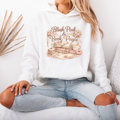 Blush Pink & Book Pages 📚🌸 Luxuriously Thick Hoodie