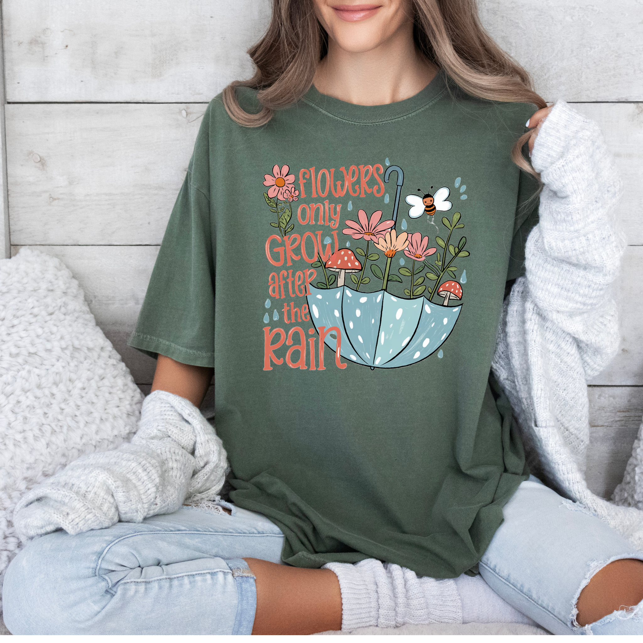 Flowers only Grow after the Rain T-shirt 100% Organic Cotton