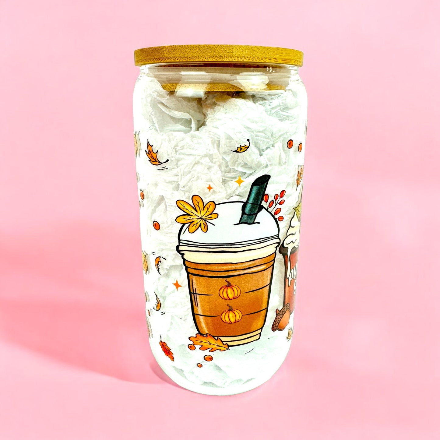 🎃 Pumpkin Spice Latte Glass Cup – 16oz 🍂☕