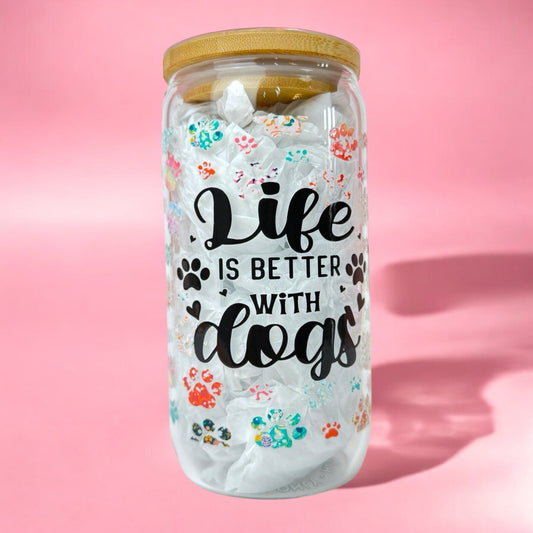 Life is Better With Dogs 16oz (455ml) Iced Coffee Glass Cup