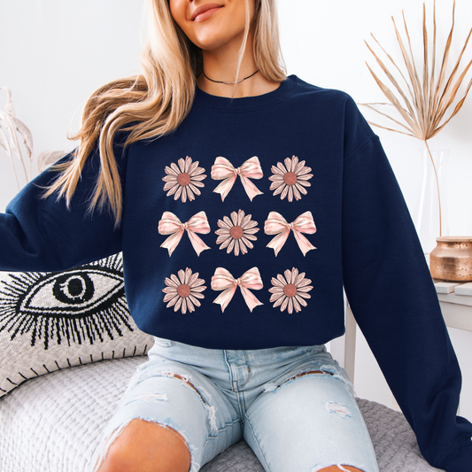 🌸✨ Pink Bows & Daisies Vibe Sweatshirt 🌼🎀