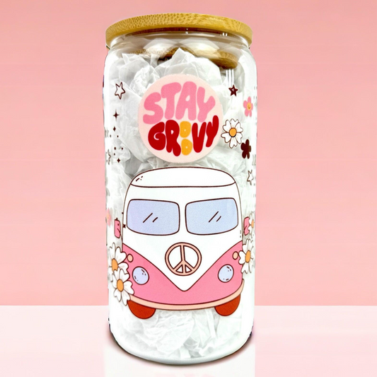 Stay Groovy 16oz (455ml) Iced Coffee Glass Cup