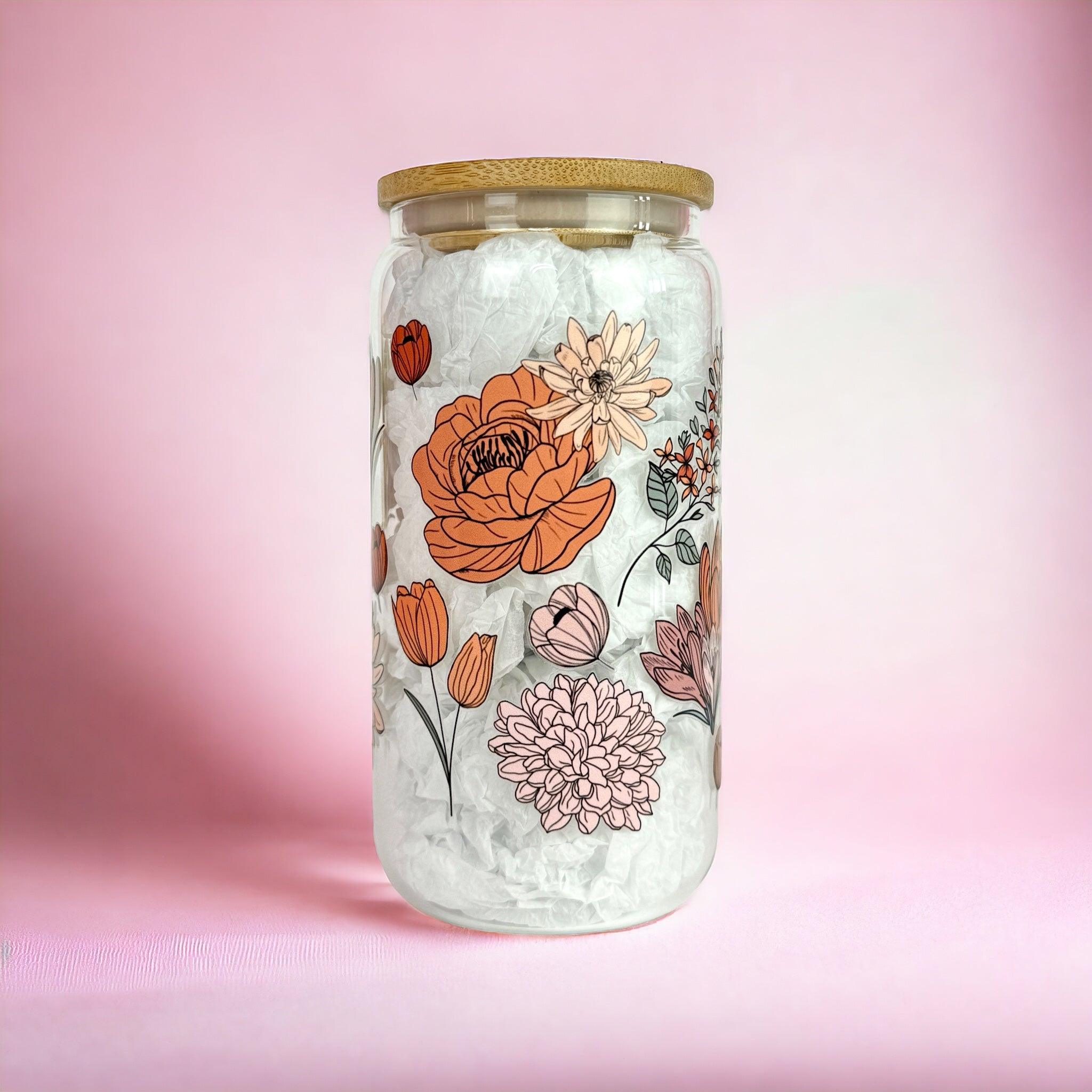 Boho Flower 16oz (455ml) Iced Coffee Glass Cup