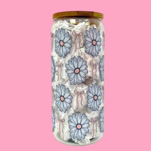 🌸 Daisy Bows 20oz Glass Can Cup 🎀