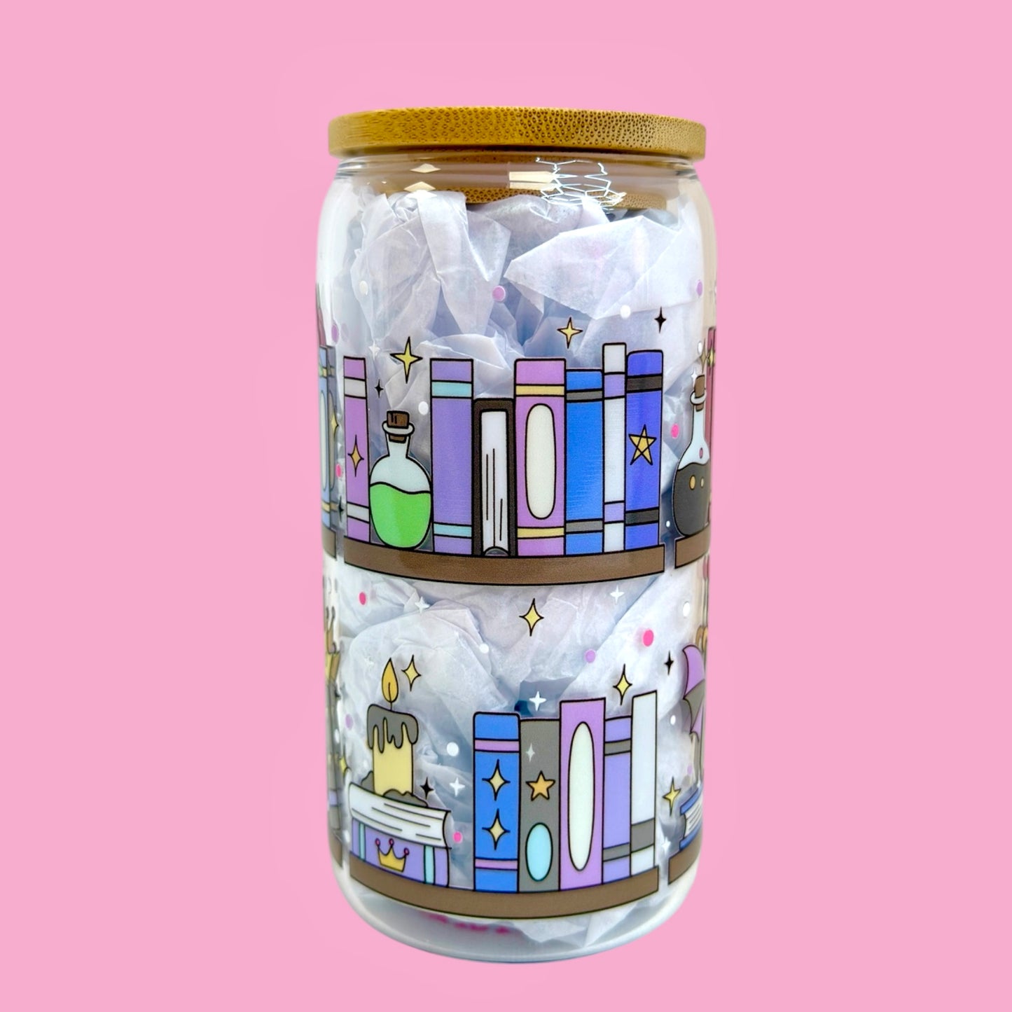 🐉✨Enchanted Bookshelf 16oz Glass Cup ✨📚