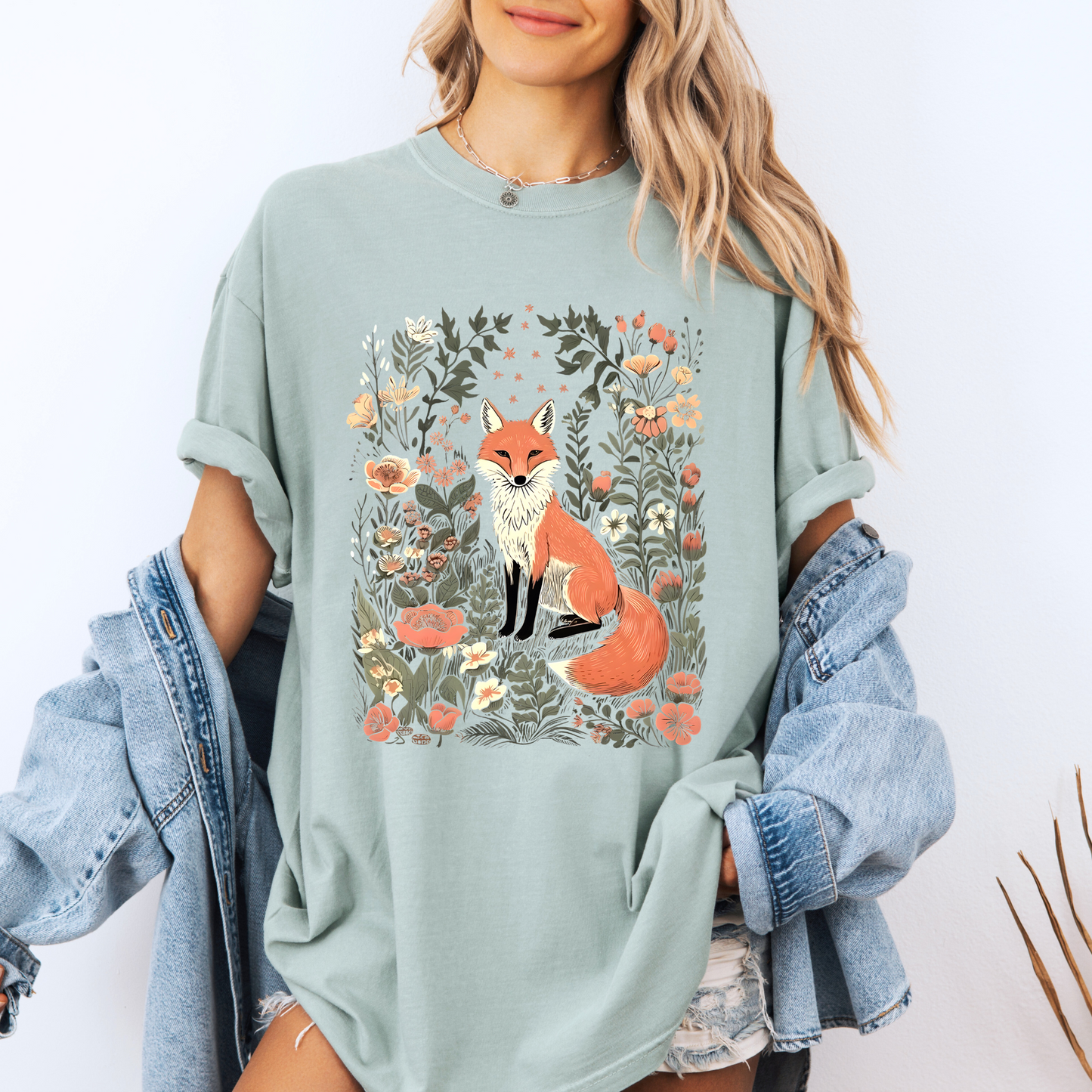 🦊🌸 Woodland Fox Tee🧣100% Organic cotton