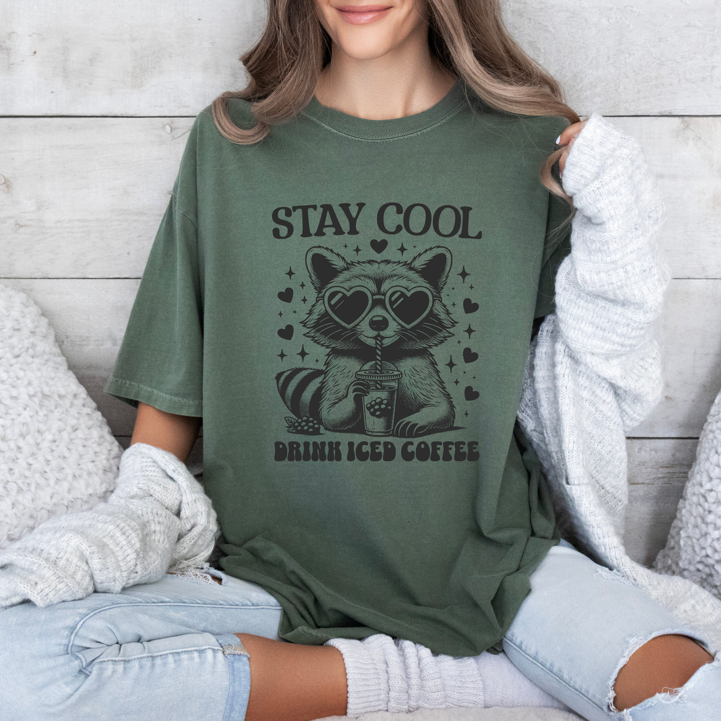 ☕🐾 Stay Cool Raccoon Tee | Drink Iced Coffee Vibes 🧊💖