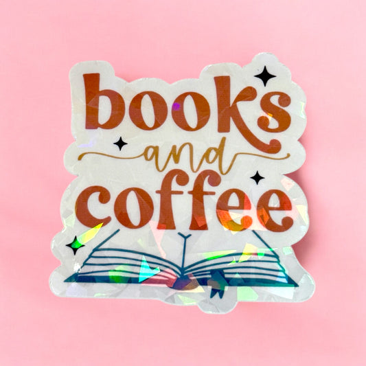 📚✨ Books & Coffee Holographic Sticker ☕️💖